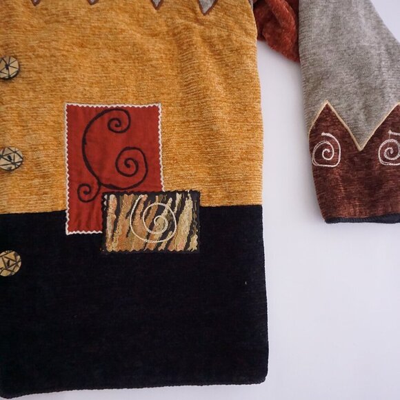 Vintage Indigo Moon Brown Tan Embroidered Patchwork Button Boho Jacket 1X - Picture 6 of 12